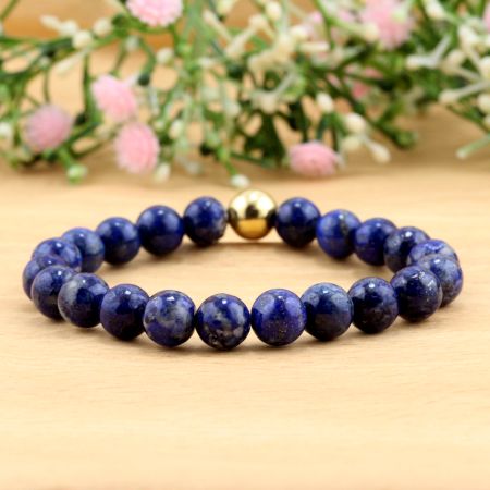 Lapis & metal Beads bracelet, Adjustable bracelet for women, Brass handmade jewelry